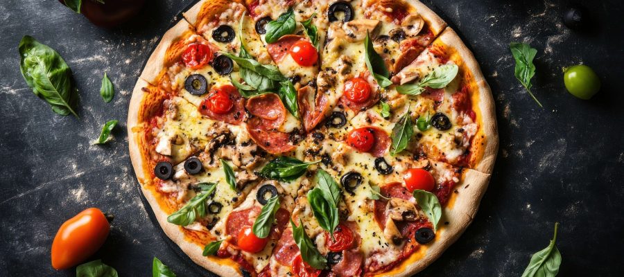 freshly-baked-pizza-with-pepperoni-mushrooms-olives-basil